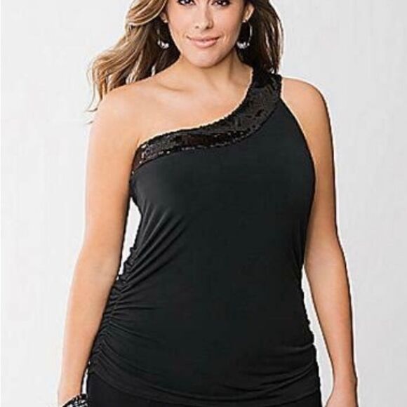 Lane Bryant black one shoulder sequin tank blouse 18/20 - Picture 1 of 6